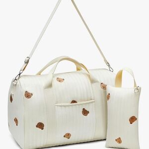 Teddy Bear Print Cream Duffel Bag